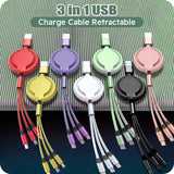 3-in-1 Retractable USB Fast Charging Cable Multi-Port Charger Cord
