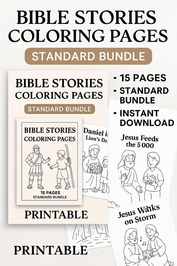 Bible Coloring Pages for Kids – 15-Page Printable Christian Bundle