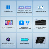10.1" 2-in-1 Laptop Tablet PC Win 11 8GB 128GB Intel N4120