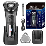 Kemei Waterproof Electric Shaver for Men – Wet & Dry, LCD Display, Rechargeable Beard Razor