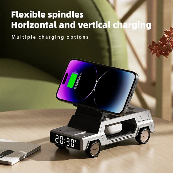 4-in-1 Car Wireless Charger with Clock for iPhone & Apple Watch AirPods