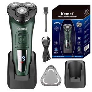 Kemei Waterproof Electric Shaver for Men – Wet & Dry, LCD Display, Rechargeable Beard Razor