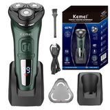 Kemei Waterproof Electric Shaver for Men – Wet & Dry, LCD Display, Rechargeable Beard Razor