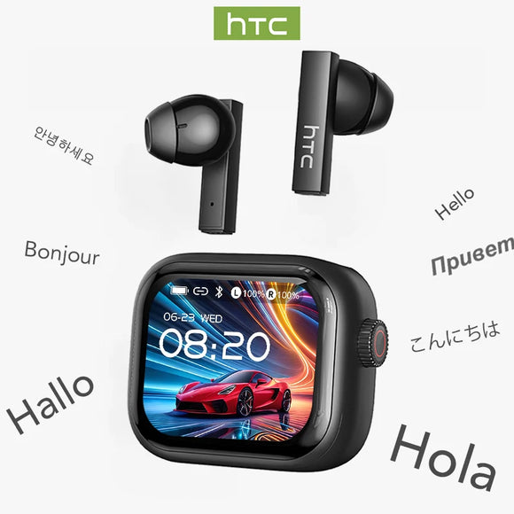 HTC AI Translator Wireless Earbuds | Bluetooth V6 TWS Sports Headphones w/ Noise Reduction Mic