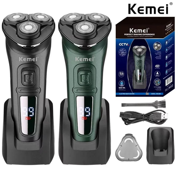 Kemei Waterproof Electric Shaver for Men – Wet & Dry, LCD Display, Rechargeable Beard Razor
