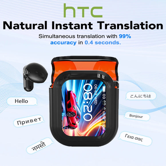 HTC Translator Bluetooth 6.0 Wireless Earphones | Real-Time Translation Headphones, IPX4 Waterproof, Long Battery Life