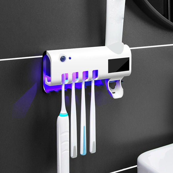 MaadZmec Tech Solar Energy UV Toothbrush Disinfectant Cleaning Agent Storage Bathroom Toothpaste Dispenser Holder Sanitizer