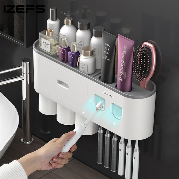 MaadZmec Tech Wall-mounted Toothbrush Holder With 2 Toothpaste Dispenser