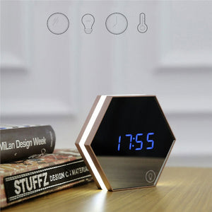 MaadZmec Tech Multi-function Hexagonal Mirror Digital Alarm Clock